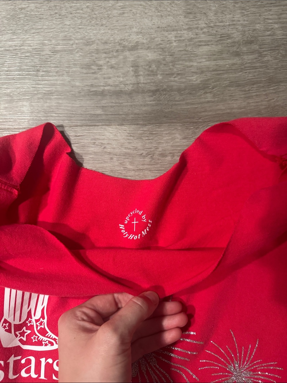“Stars Stripes & Cowgirl Boots” Off-Shoulder Red Tee - Picture 8 of 8